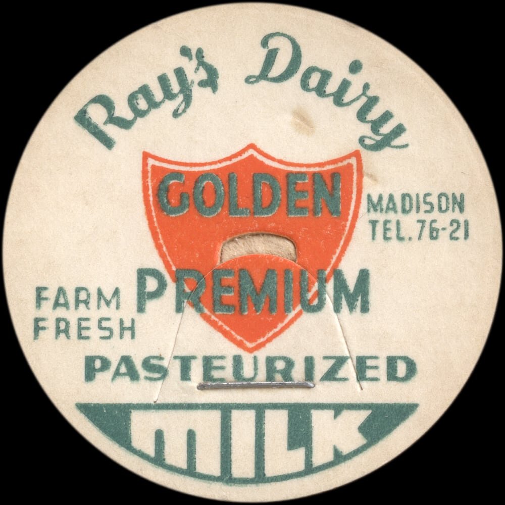Ray’s Dairy Golden Premium pasteurized milk cap from Madison.