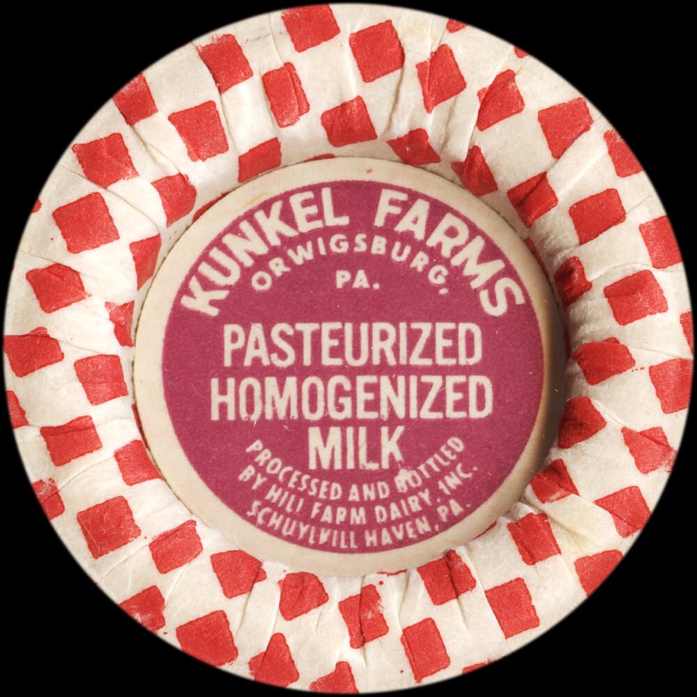 Kunkel Farms pasteurized homogenized milk cap from Oakville, Pennsylvania.