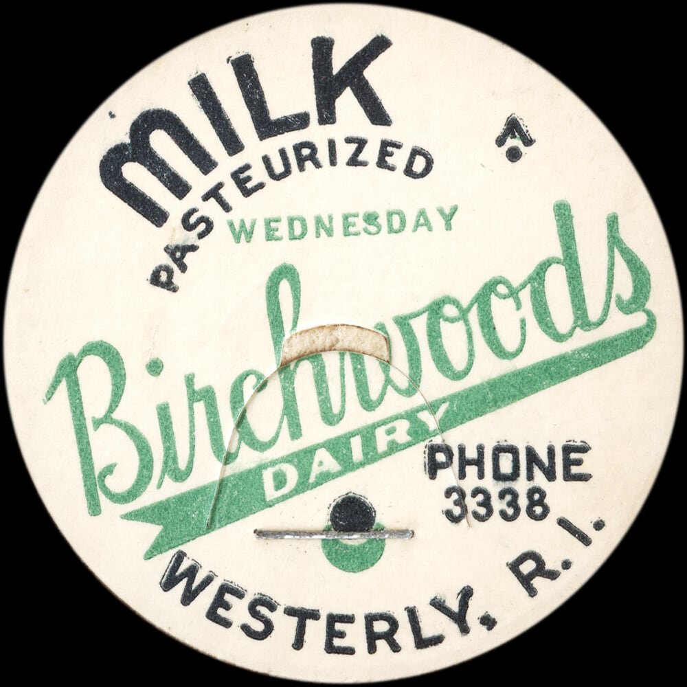 Birchwoods Dairy pasteurized milk cap from Westerly, Rhode Island.