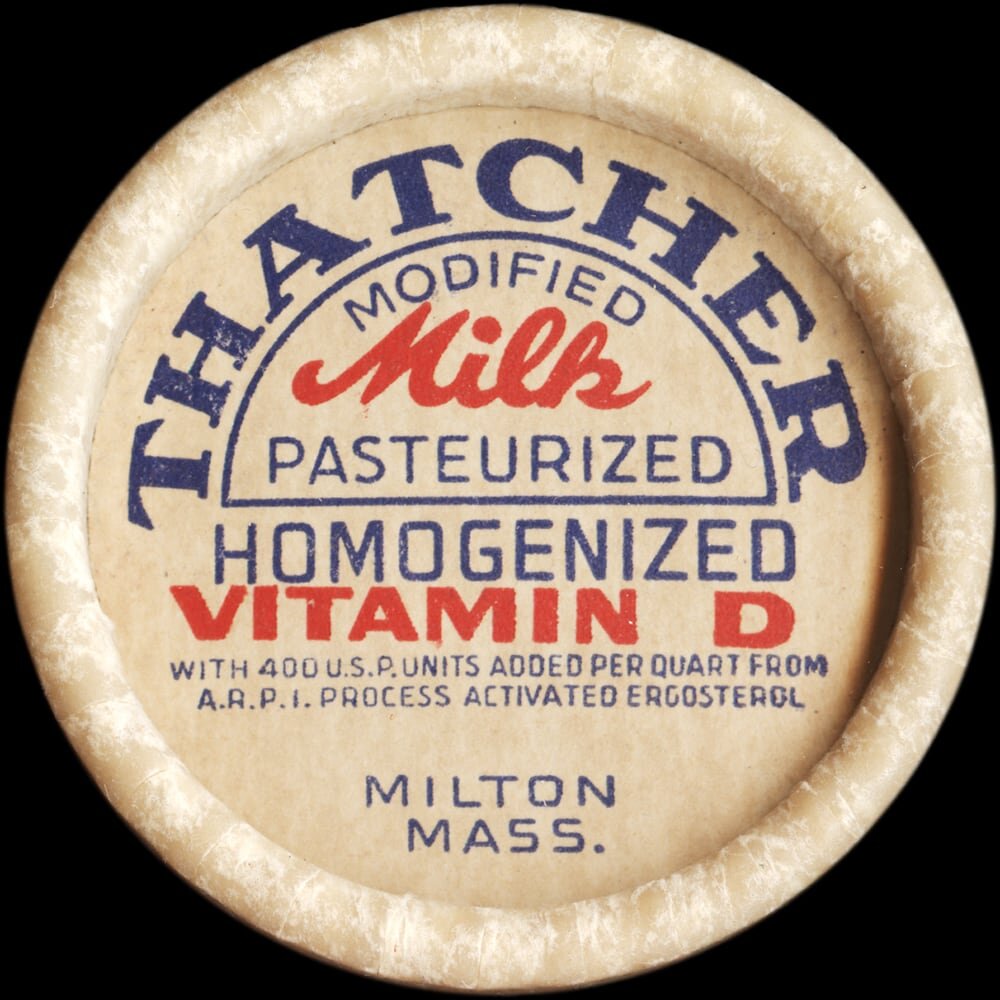 Thatcher’s modified vitamin D homogenized milk cap from Milton, Massachusetts.