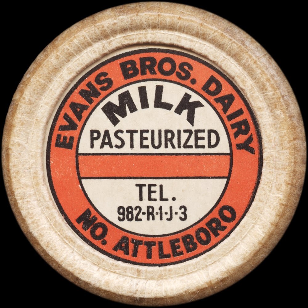 Evans Brothers Dairy pasteurized milk cap from North Attleboro.