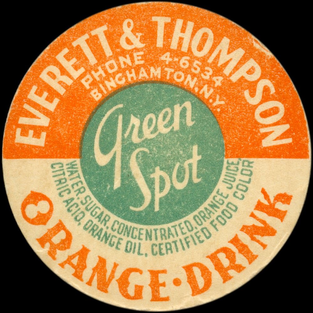 Everett and Thompson Green Spot orange drink cap from Binghamton, New York.
