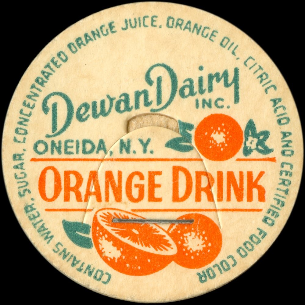 Dewan Dairy orange drink cap from Oneida, New York.