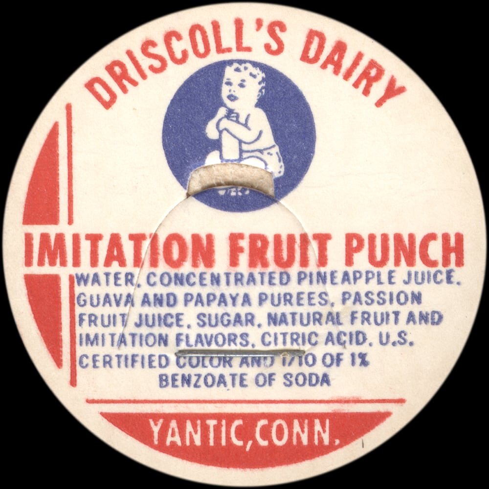 Driscoll’s Dairy imitation fruit punch cap from Yantic, Connecticut.