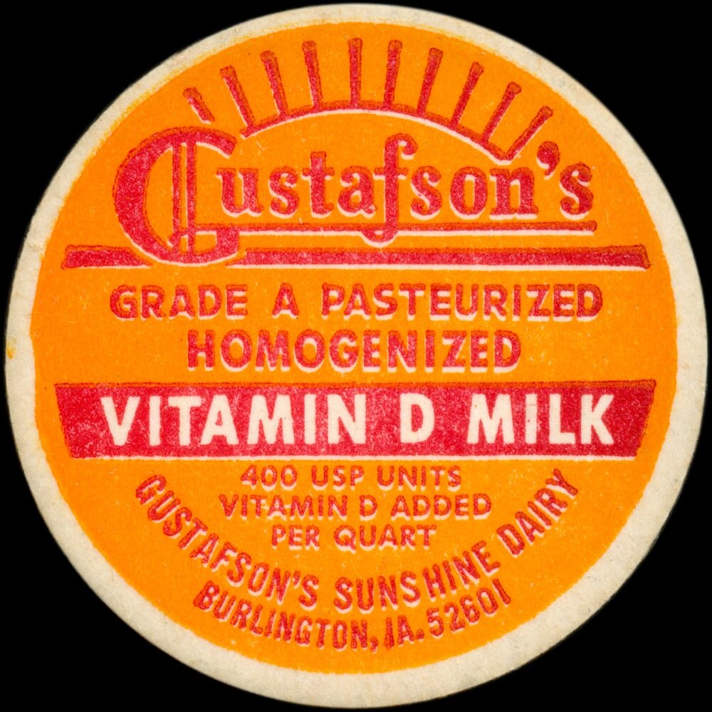Gustafson’s vitamin D milk cap from Burlington, Iowa.
