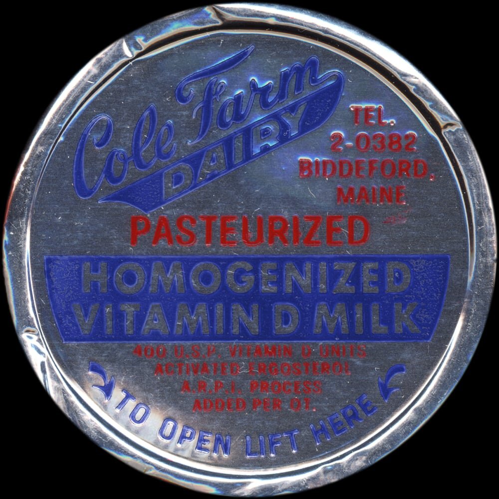 Cole Farm Dairy vitamin D milk cap from Biddeford, Maine.