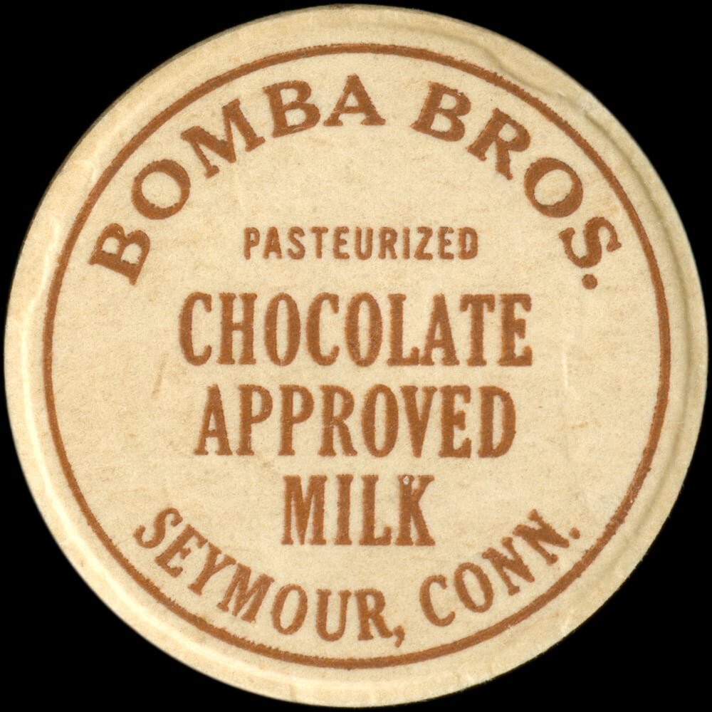 Bomba Brothers pasteurized chocolate approved milk cap from Seymour, Connecticut.