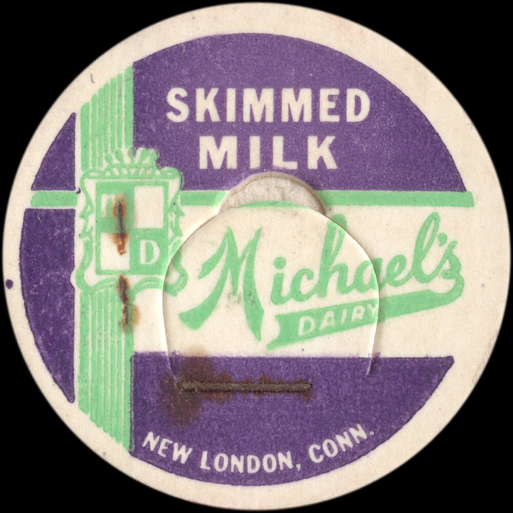 Michael’s Dairy skimmed milk cap from New London, Connecticut.
