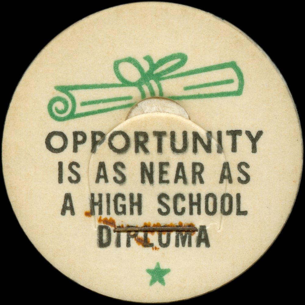 Vintage circular dairy cap with printed typographic milk advertising and a metal pull tab.