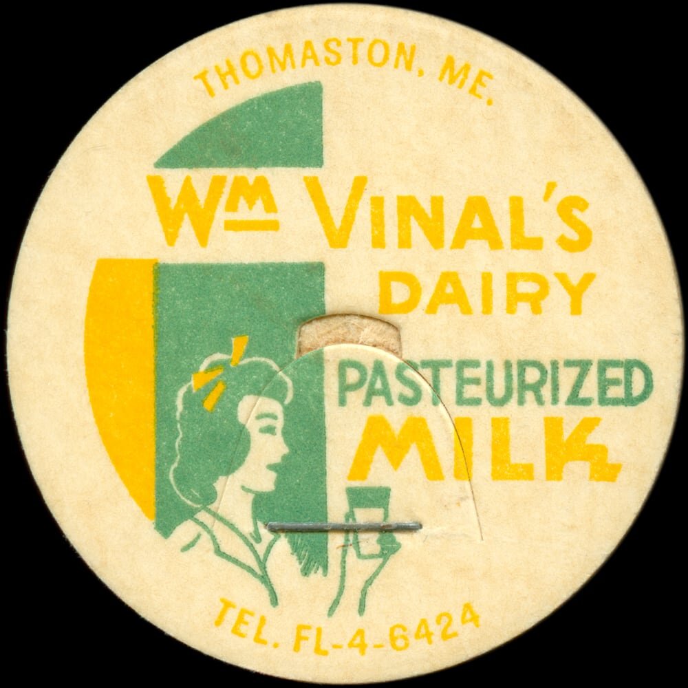 W. M. Vinal’s Dairy pasteurized milk cap from Thomaston, Maine.