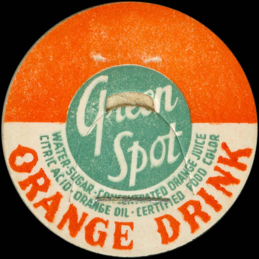 Vintage circular dairy cap with printed typographic milk advertising and a metal pull tab.