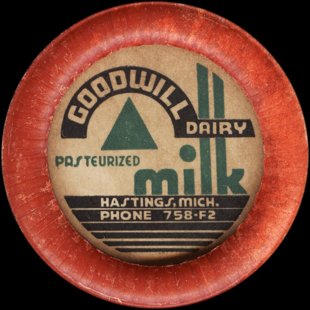 Goodwill Dairy Grade A milk cap from Hastings, Michigan.