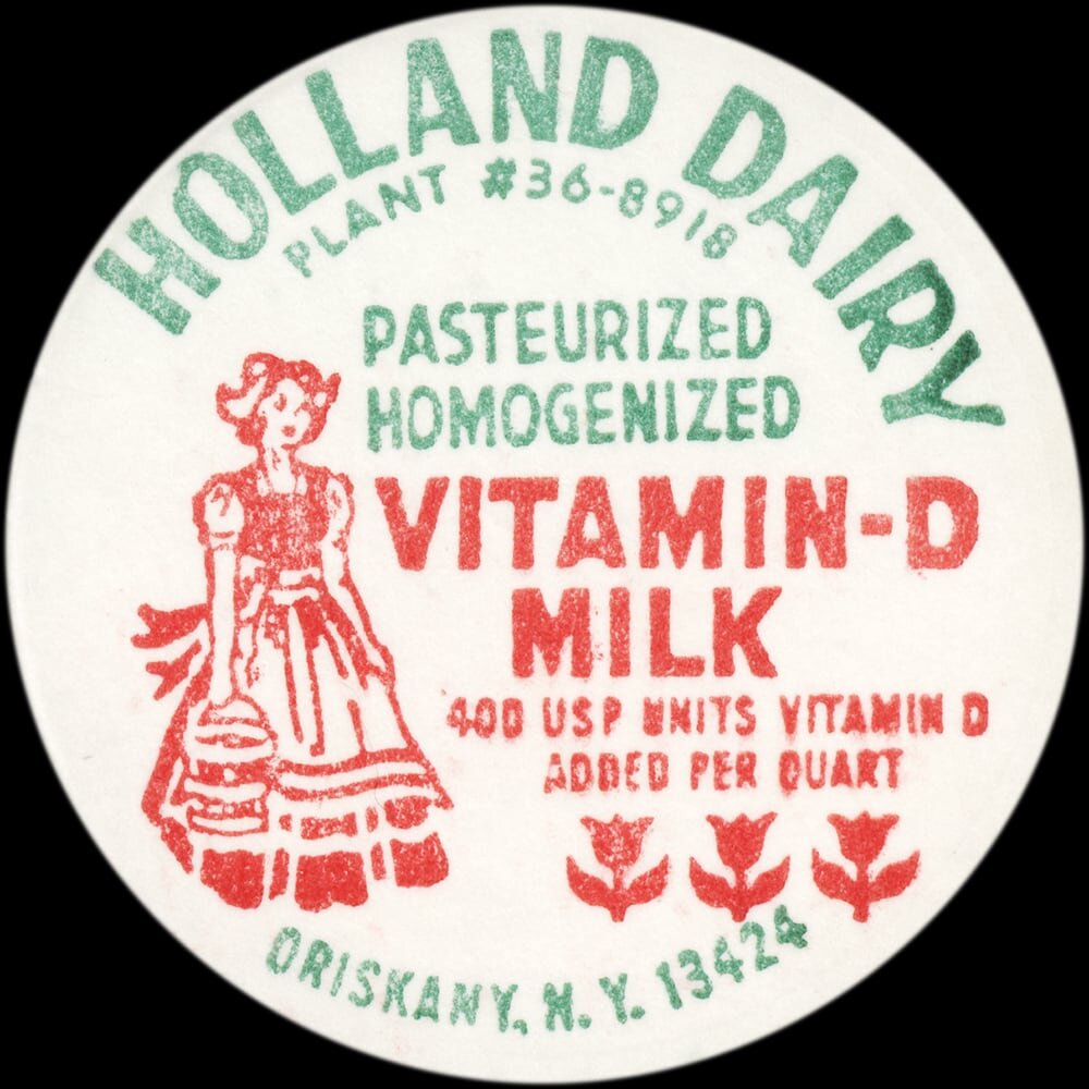 Holland Dairy vitamin D milk cap from Oriskany, New York.