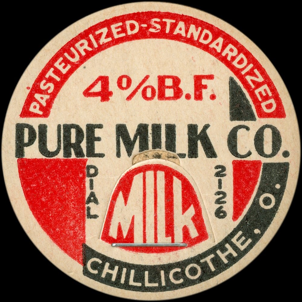 Pure Milk Company 4 percent butterfat cap from Chillicothe, Ohio.