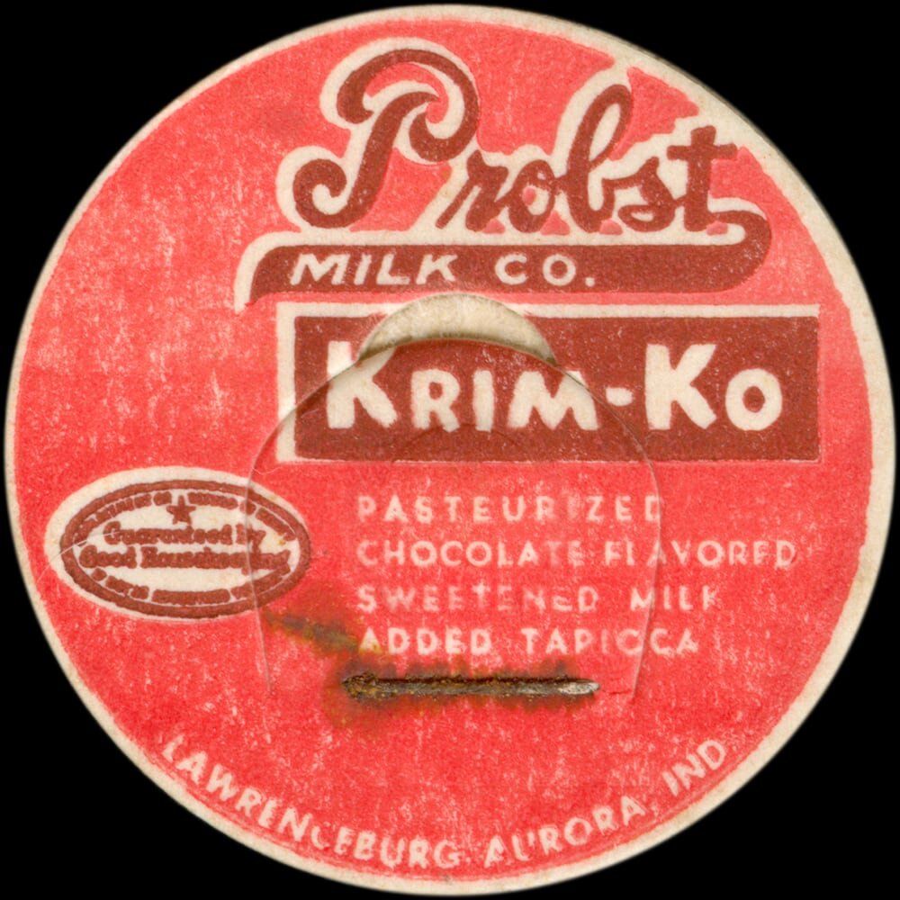 Probst Milk Company Krim-Ko chocolate flavored milk cap.
