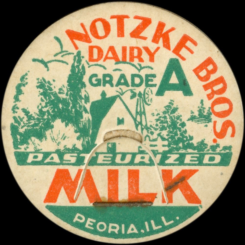 Notzke Brothers Grade A pasteurized milk cap from Peoria, Illinois.