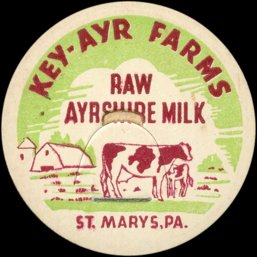 Key-Ayr Farms raw Ayrshire milk cap from St. Marys, Pennsylvania.