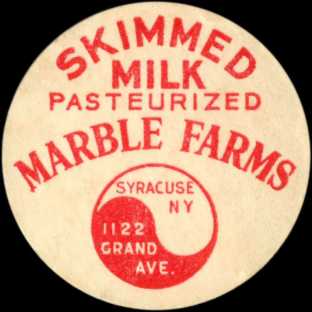 Marble Farms pasteurized skimmed milk cap from Syracuse, New York.