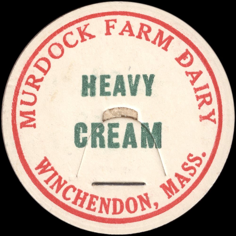 Murdock Farm Dairy heavy cream cap from Winchendon, Massachusetts.