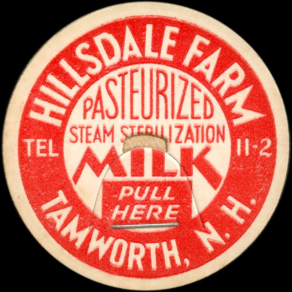 Hillsdale Farm pasteurized milk cap from Tamworth, New Hampshire.