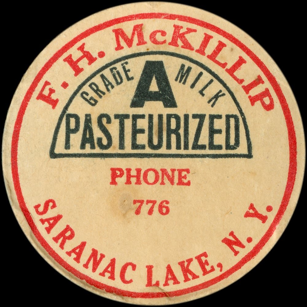 F. H. McKillip Grade A pasteurized milk cap from Saranac Lake, New York.