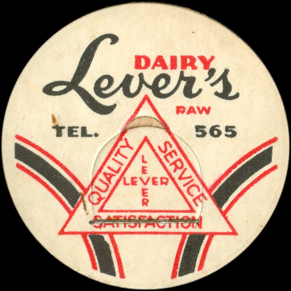 Lever’s Dairy raw milk cap with triangle quality emblem.