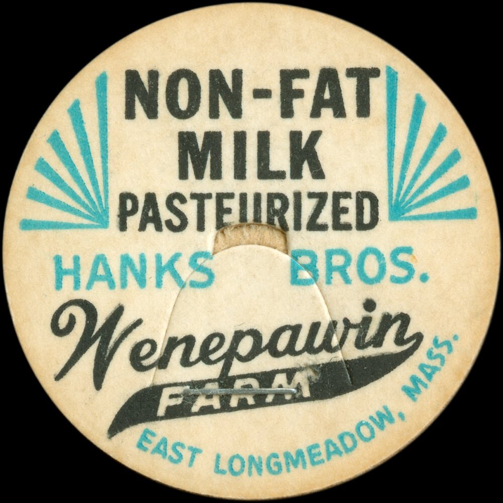 Hanks Brothers Wenepeauing Farm non-fat milk cap from East Longmeadow, Massachusetts.